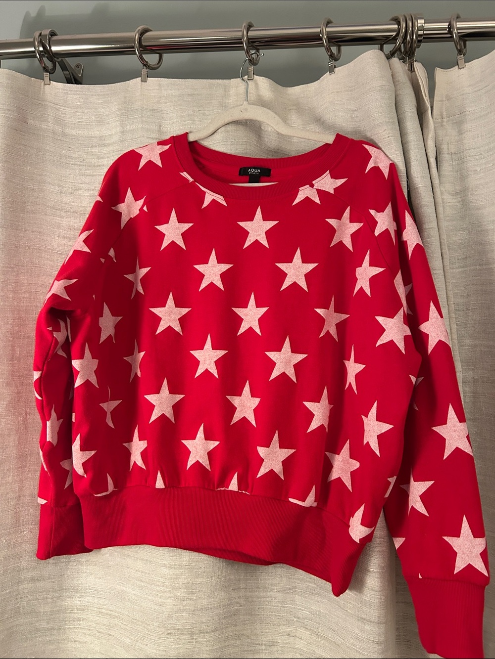 Aqua Red Star-Print Crewneck Sweatshirt
